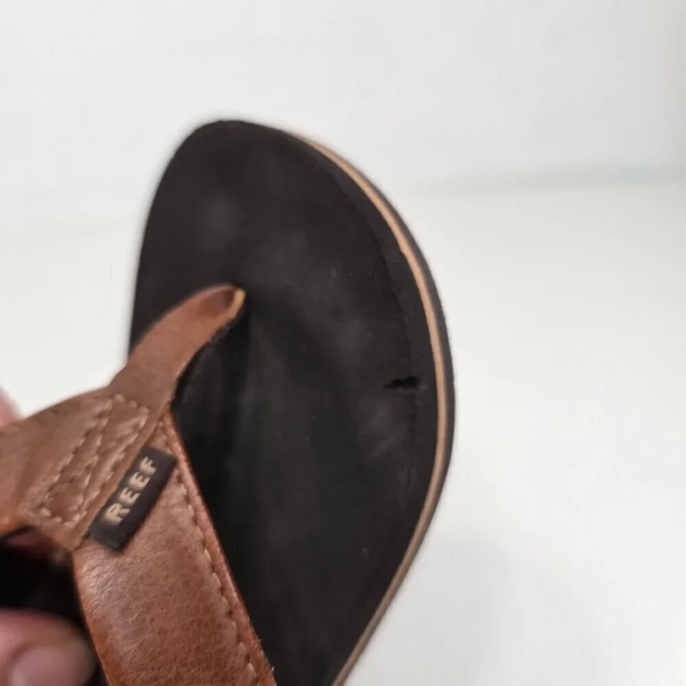 REEF boys Little Twinpin Flip-Flop Brown Leather Sling Back